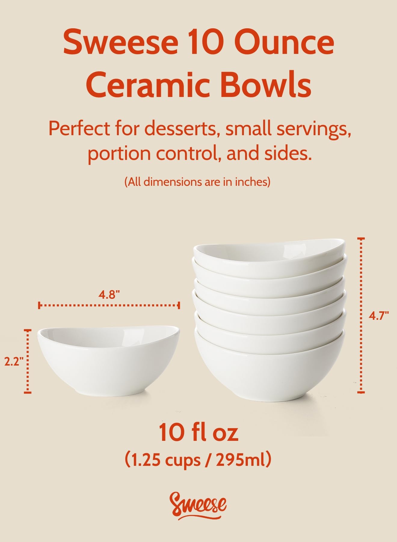 Amazon.com: Sweese 10 oz Small White Porcelain Bowls - Set of 6